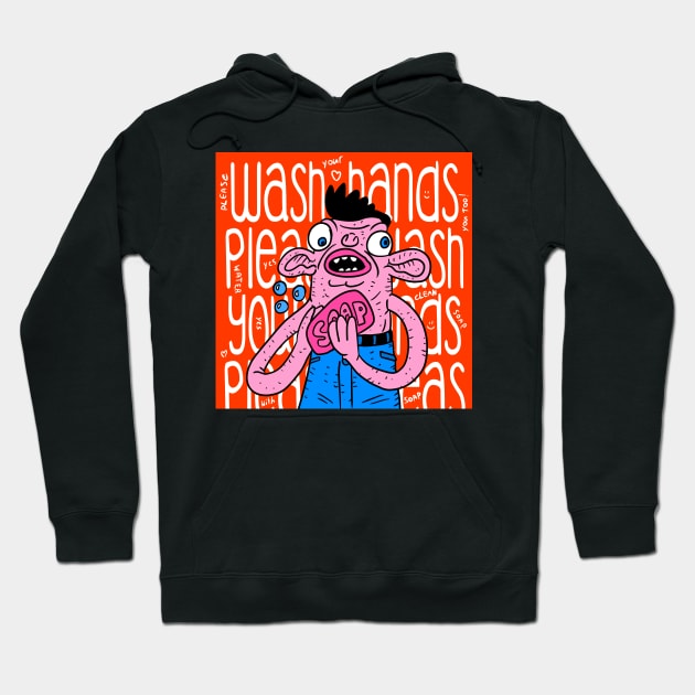 wash and clean your hands. a funny cartoon to prevent viruses and diseases. Hoodie by JJadx